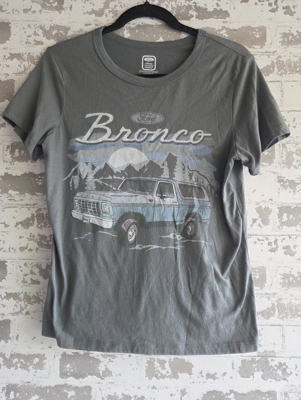 Ford Bronco Graphic T-Shirt Gray Mountain Scene Vintage Style Small